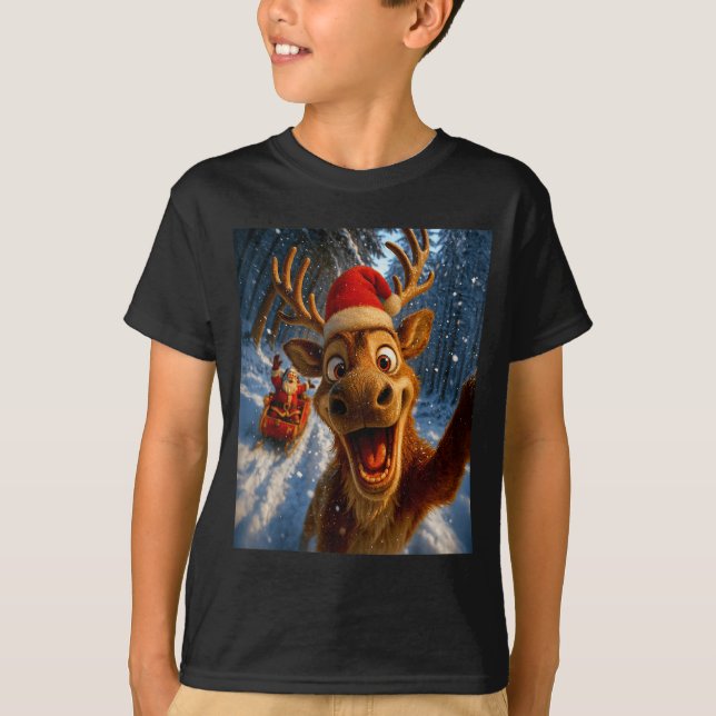 Camiseta Funny Reindeer Selfie Santa Merry Christmas Men Wo (Anverso)