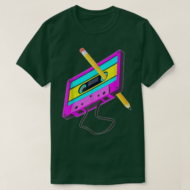 Camiseta Funny Retro 80 Cassette Tape Lápiz Throwback Mus (Diseño del anverso)