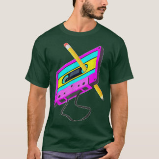 Camiseta Funny Retro 80 Cassette Tape Lápiz Throwback Mus