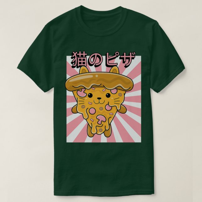 Camiseta Funny Retro 90s Japanese Kawaii Cat Pizza Design  (Diseño del anverso)