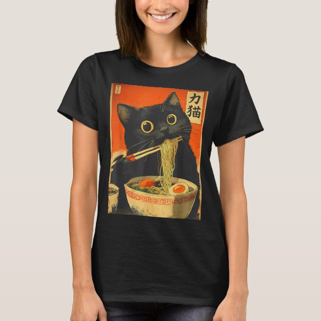 Camiseta Funny Retro Anime Cat Ramen Japanese Cat Graphic A (Anverso)