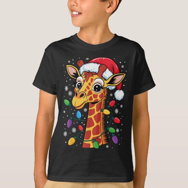 Camiseta Funny Retro Giraffe Lover Santa Hat Christmas Ligh (Anverso)
