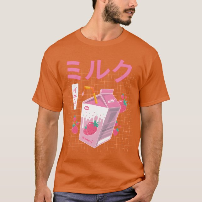 Camiseta Funny Retro Japanese Kawaii Strawberry Milk Shake  (Anverso)