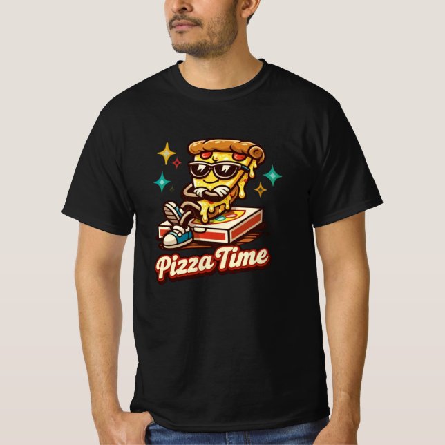 Camiseta Funny Retro Pizza Time Shirt – Cute Cartoon Pizza  (Anverso)