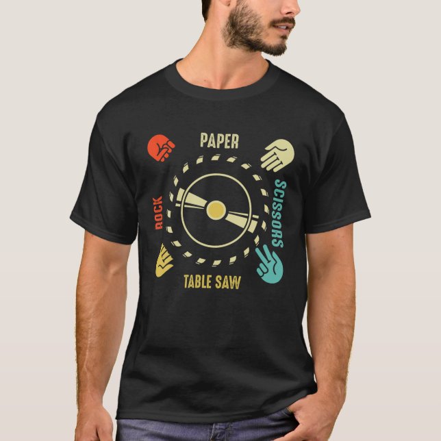 Camiseta Funny Rock Paper Scissors Table Saw Carpenter Tool (Anverso)