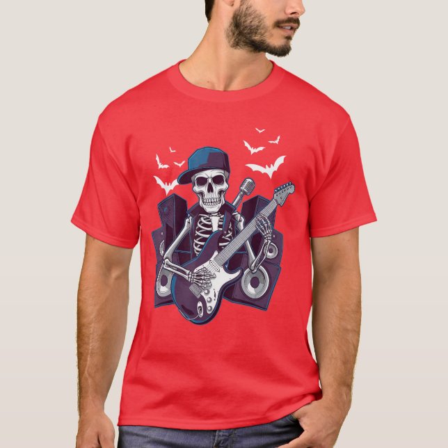 Camiseta Funny Rocker Skeleton Cap Skater Guay Halloween Pu (Anverso)