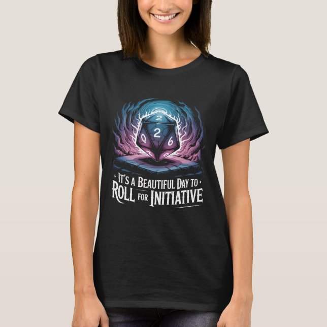 Camiseta Funny Roll For Initiative D20 Dice TTRPG Gamer Gif (Anverso)