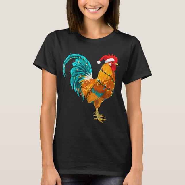 Camiseta Funny Rooster Chicken Santa Christmas Lights Farme (Anverso)