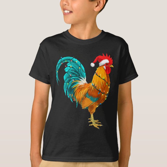 Camiseta Funny Rooster Chicken Santa Christmas Lights Farme (Anverso)