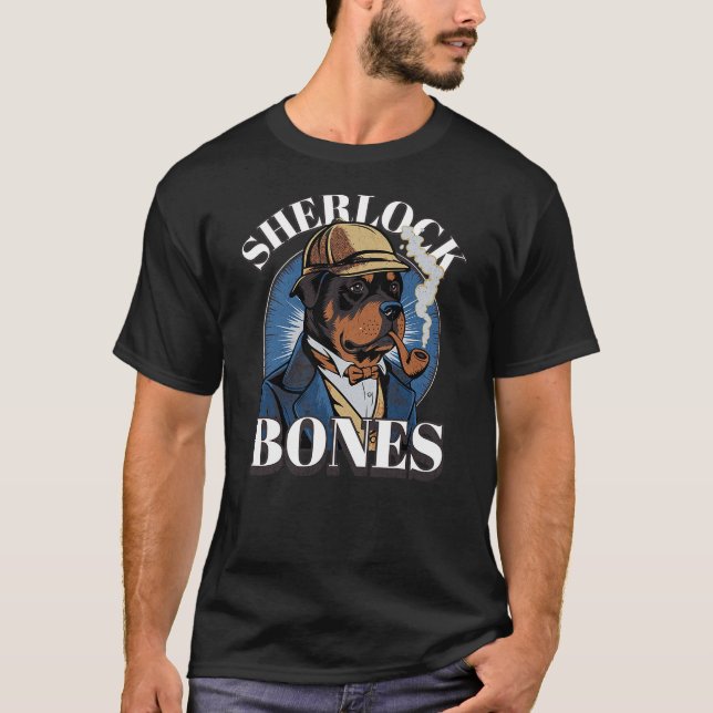 Camiseta Funny Rottie Rottweiler Sherlock Bones Giant Dog M (Anverso)