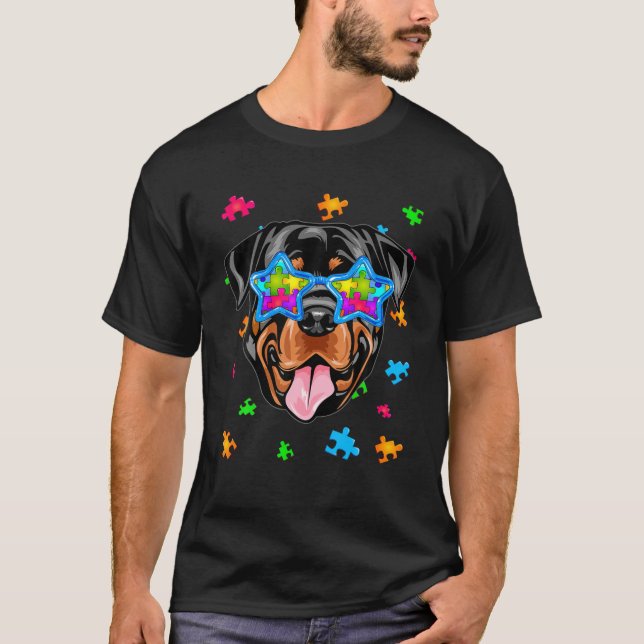 Camiseta Funny Rottweiler Puzzle Autism Awareness Doover (Anverso)