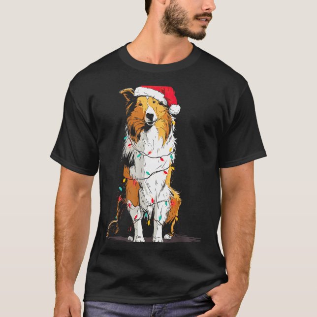 Camiseta Funny Rough Collie Christmas Graphics Dog Lights L (Anverso)