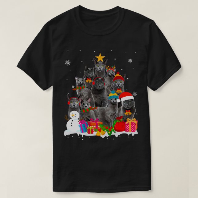 Camiseta Funny Russian Blue Christmas Tree Pet Cat Lover Gi (Diseño del anverso)