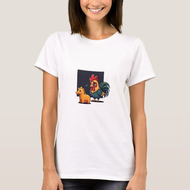 Camiseta Funny Sad Rooster Crying at Dinosaur Nugget (Anverso)