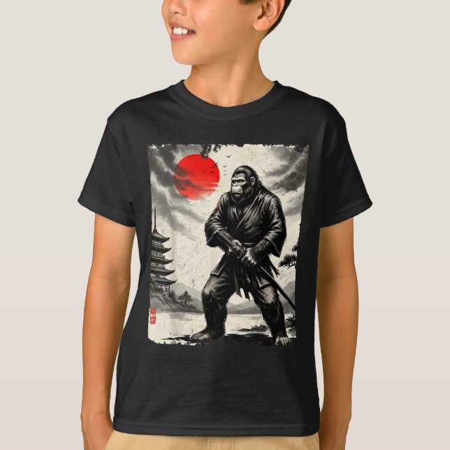 Camiseta Funny Samurai Bigfoot Japanese Art Graphic Tee Ani (Anverso)