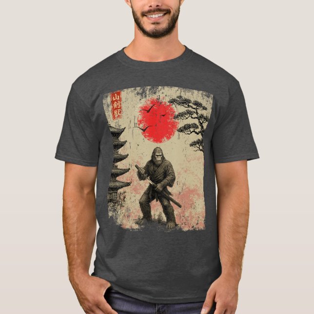 Camiseta Funny Samurai Bigfoot Japanese Art Graphic Tee Ani (Anverso)