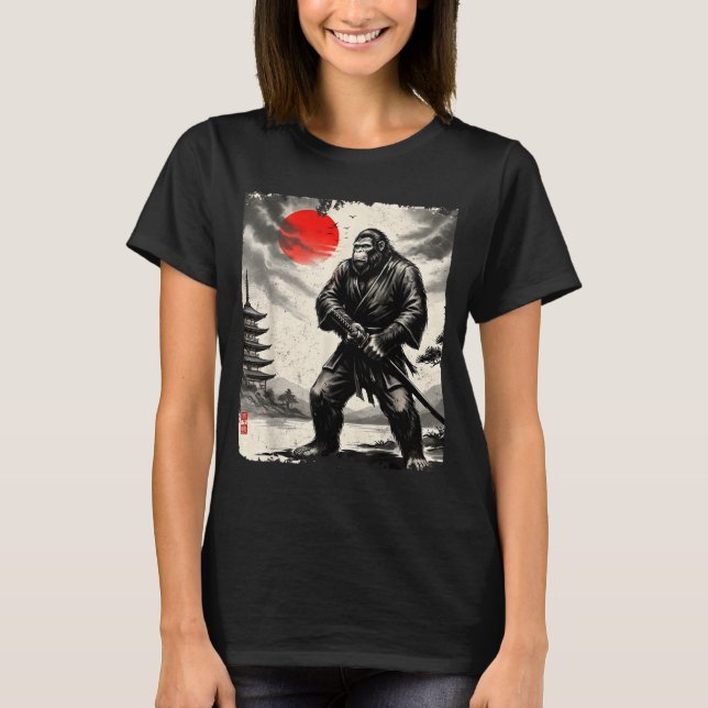 Camiseta Funny Samurai Bigfoot Japanese Art Graphic Tee Ani (Anverso)