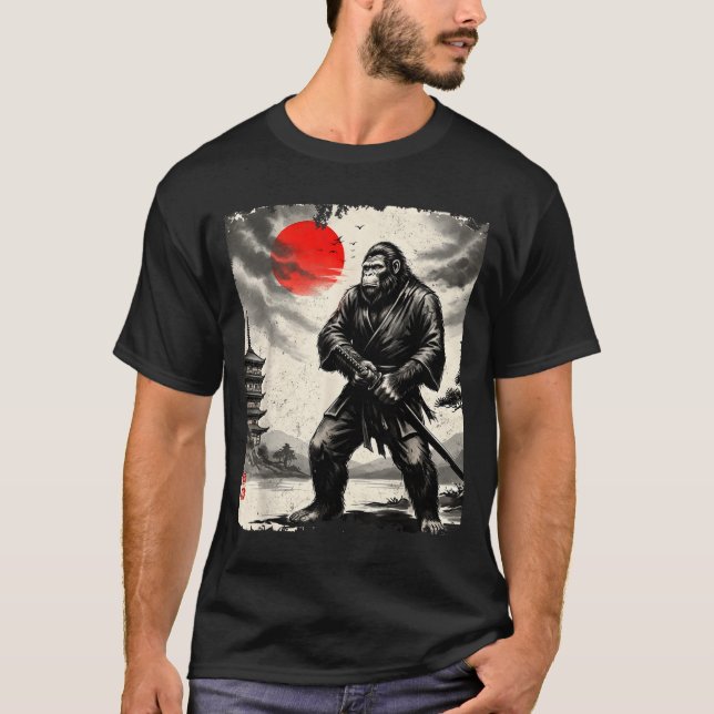 Camiseta Funny Samurai Bigfoot Japanese Art Graphic Tee Ani (Anverso)