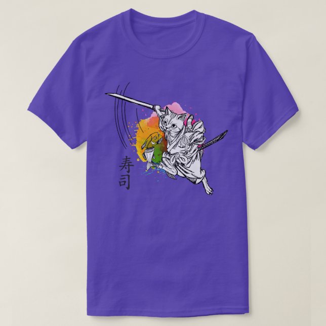 Camiseta Funny Samurai Cat Making Sushi (Japanese Signs)  (Diseño del anverso)