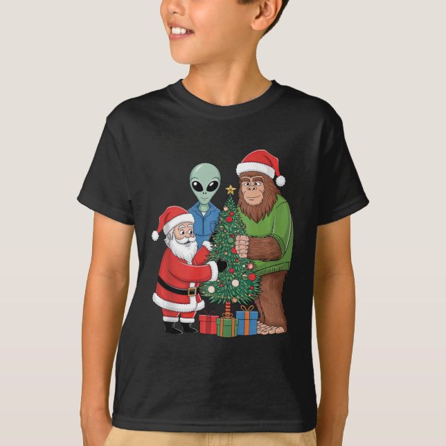 Camiseta Funny Santa Bigfoot Alien Decoró Navidades Tre (Anverso)