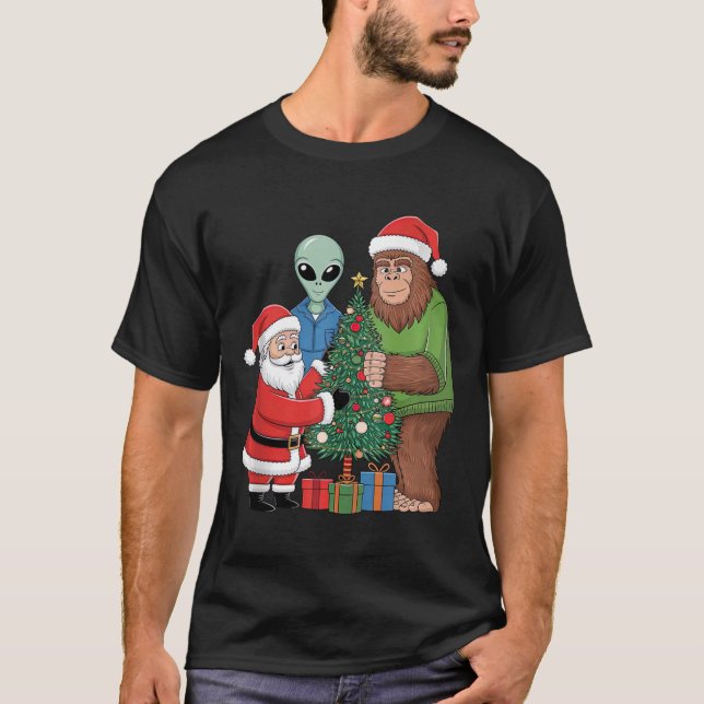 Camiseta Funny Santa Bigfoot Alien Decoró Navidades Tre (Anverso)