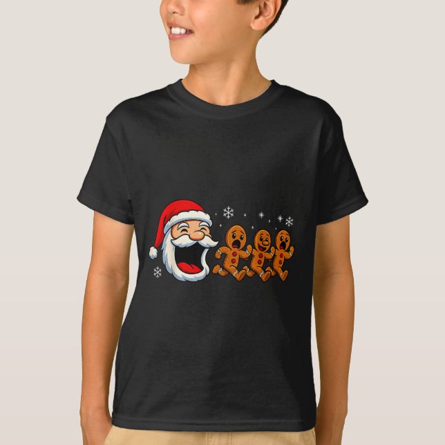 Camiseta Funny Santa Chasing Gingerbread Christmas Cookie  (Anverso)