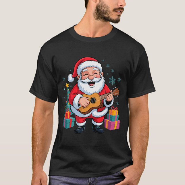 Camiseta Funny Santa Christmas Design Ukulele Holiday Xmas  (Anverso)