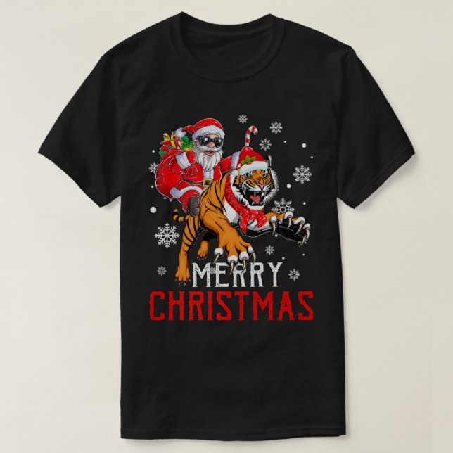 Camiseta Funny Santa Claus Riding Tiger Xmas Holiday Men Bo (Diseño del anverso)