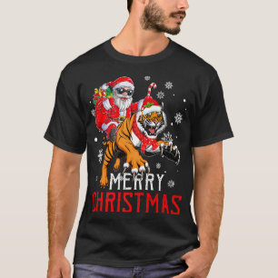 Camiseta Funny Santa Claus Riding Tiger Xmas Holiday Men Bo