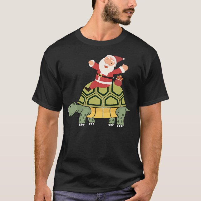 Camiseta Funny Santa Claus Riding Tortoise Christmas Turtle (Anverso)