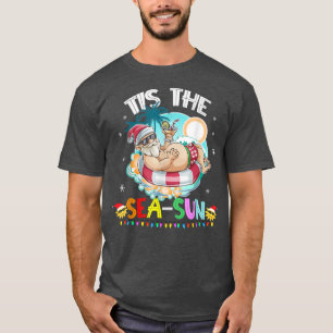 Camiseta Funny Santa Claus Swiming Tis the SeaSun Christmas