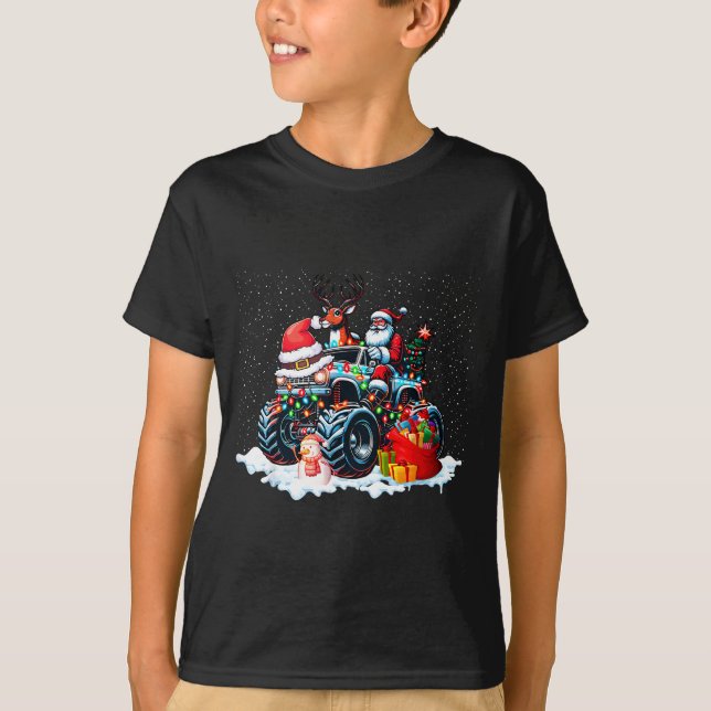 Camiseta Funny Santa Clause Riding Monster Red Truck Xmas T (Anverso)