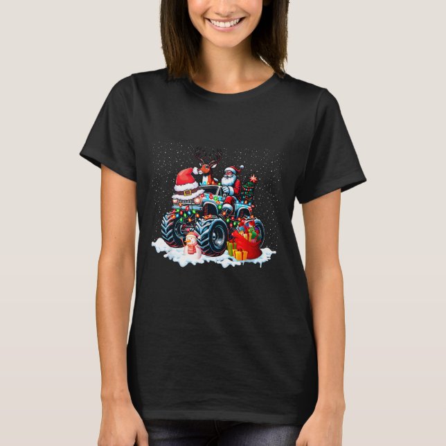 Camiseta Funny Santa Clause Riding Monster Red Truck Xmas T (Anverso)