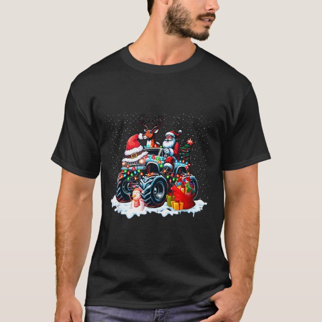 Camiseta Funny Santa Clause Riding Monster Red Truck Xmas T (Anverso)