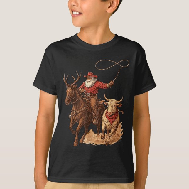 Camiseta Funny Santa Cowboy Rodeo Reindeer Western Horse Ro (Anverso)