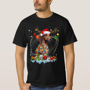 Camiseta Funny Santa Dachshund Reindeer Light Christmas