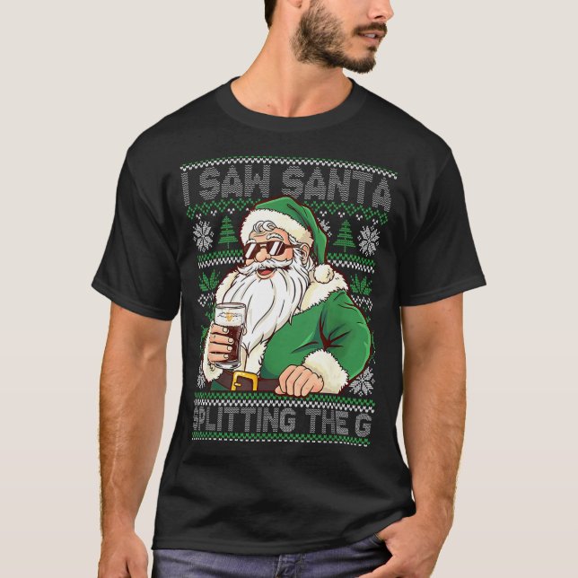 Camiseta Funny Santa Drinking Beer Splitting G Christmas Ad (Anverso)
