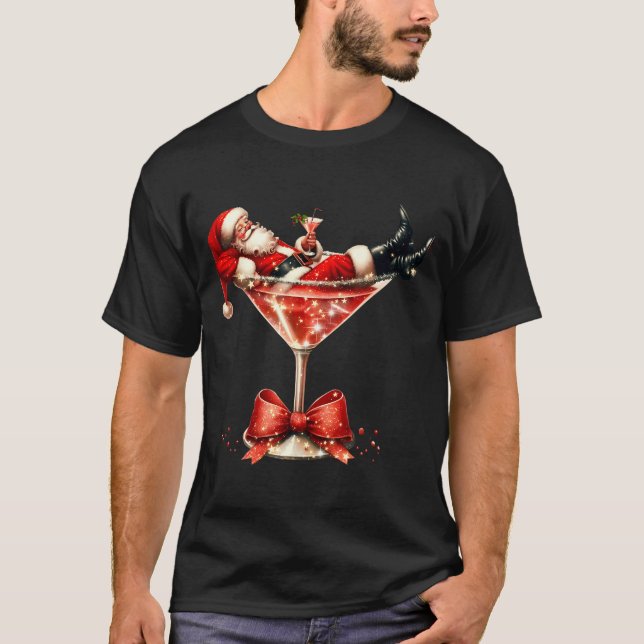 Camiseta Funny Santa Drinking Martini Christmas Humor Men W (Anverso)