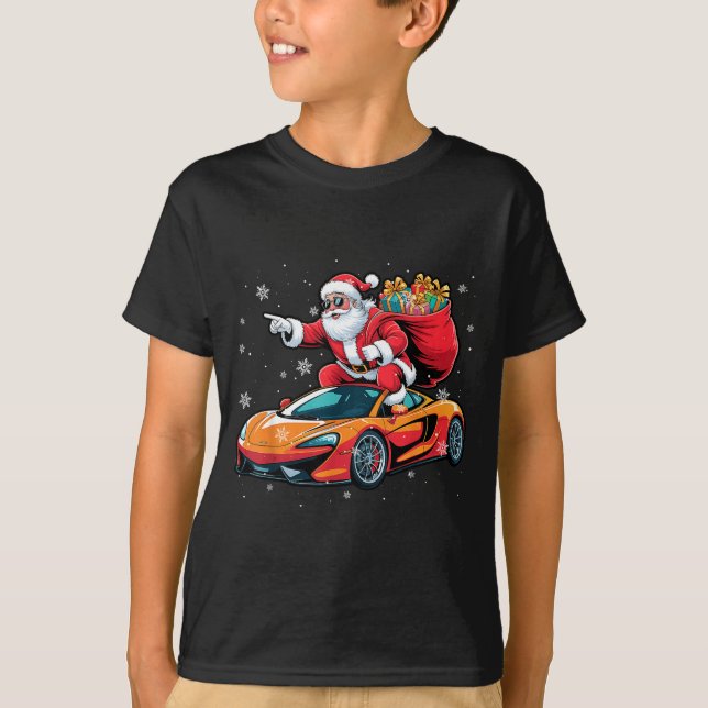 Camiseta Funny Santa Driving Srt Car Xmas Pajama Christmas  (Anverso)