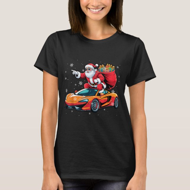 Camiseta Funny Santa Driving Srt Car Xmas Pajama Christmas  (Anverso)