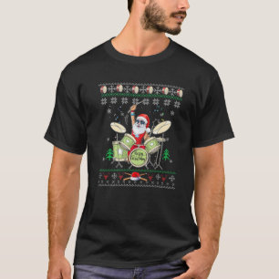 Camiseta Funny Santa Drummer Ugly Navidades tambores