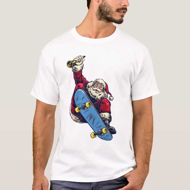 Camiseta Funny Santa en Skateboard Feliz Navidad (Anverso)