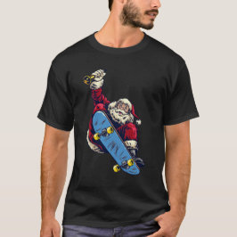 Camiseta Funny Santa en Skateboard Feliz Navidad