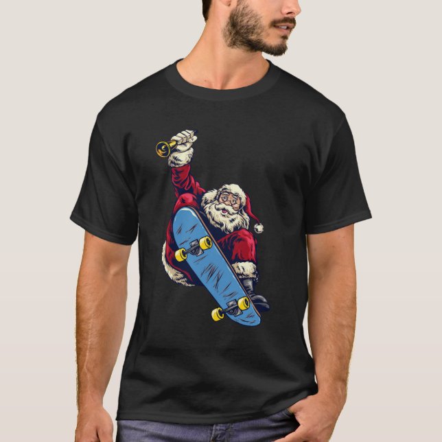 Camiseta Funny Santa en Skateboard Feliz Navidad (Anverso)