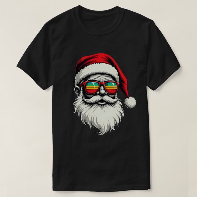 Camiseta Funny Santa Face Retro Sunglasses Christmas  (Diseño del anverso)