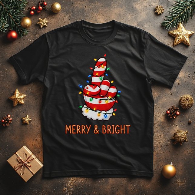 Camiseta Funny Santa Finger  in Christmas Lights  (Subido por el creador)