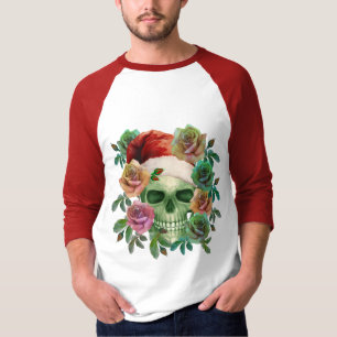 CAMISETA FUNNY SANTA GREEN SKULL Y FLORES DE NAVIDADES