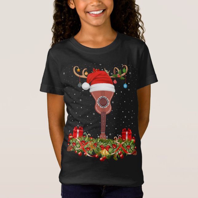 Camiseta Funny Santa Hat Raindeer Ukulele Guitar Navidades (Anverso)