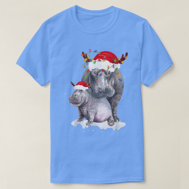 Camiseta Funny Santa Hippo Christmas Lights Lover Christmas (Diseño del anverso)
