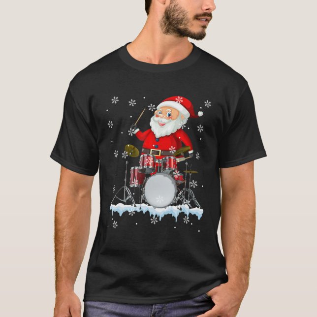 Camiseta Funny Santa Jugando Navidades de tambor Drum Drumm (Anverso)